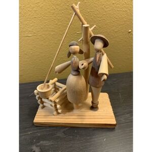 Kanon Handmade Wood Man Woman Water Well Barrel Figurine, Warszawa Poland